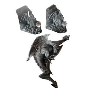 VTG Dragon bookends crystal globes and wall hanging plaque whimsigoth 90s globe